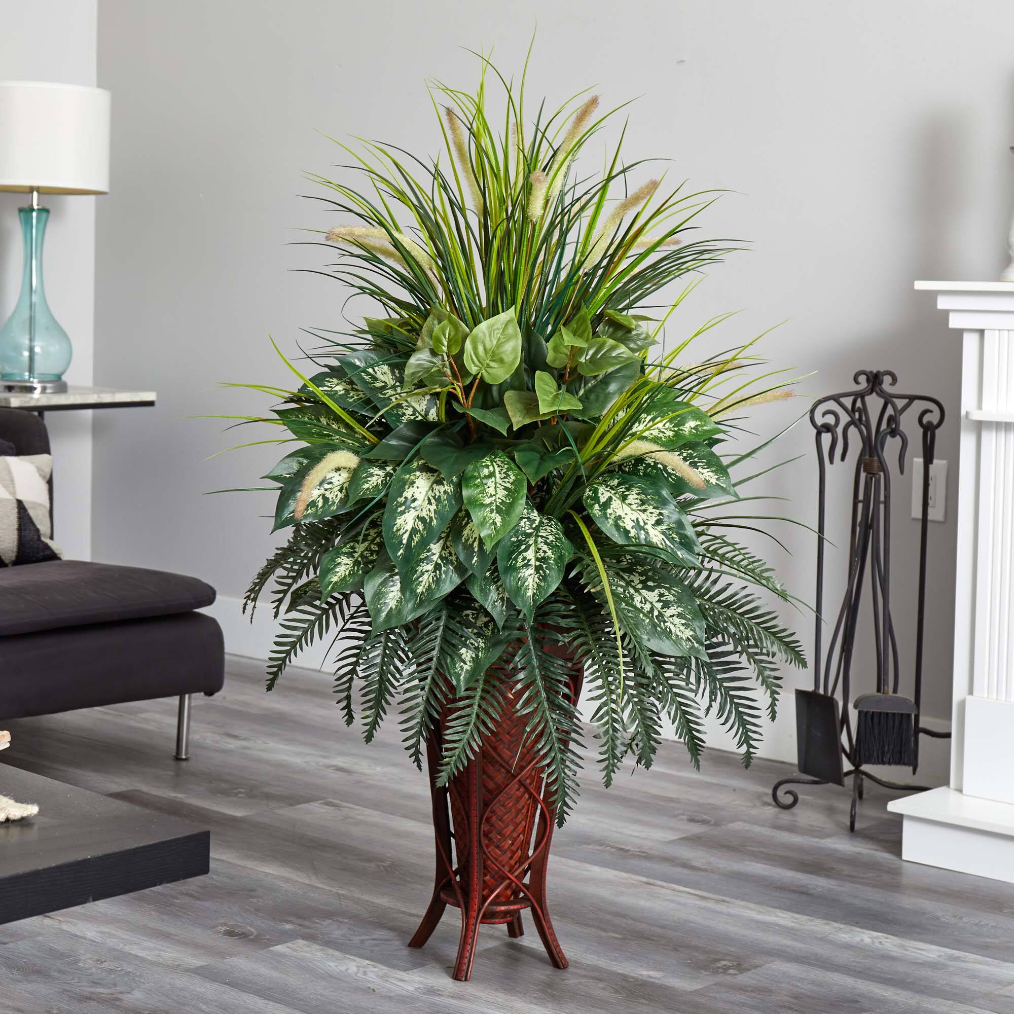 4ft. Mixed Greens & Cattails in Stand Planter